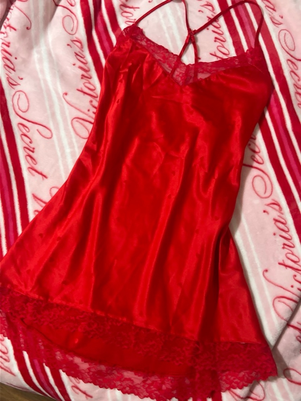 Red Satin Lace Slip Nightdress - Women's Intimates